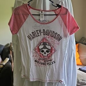 Harley-Davidson White and Red Skull Tee